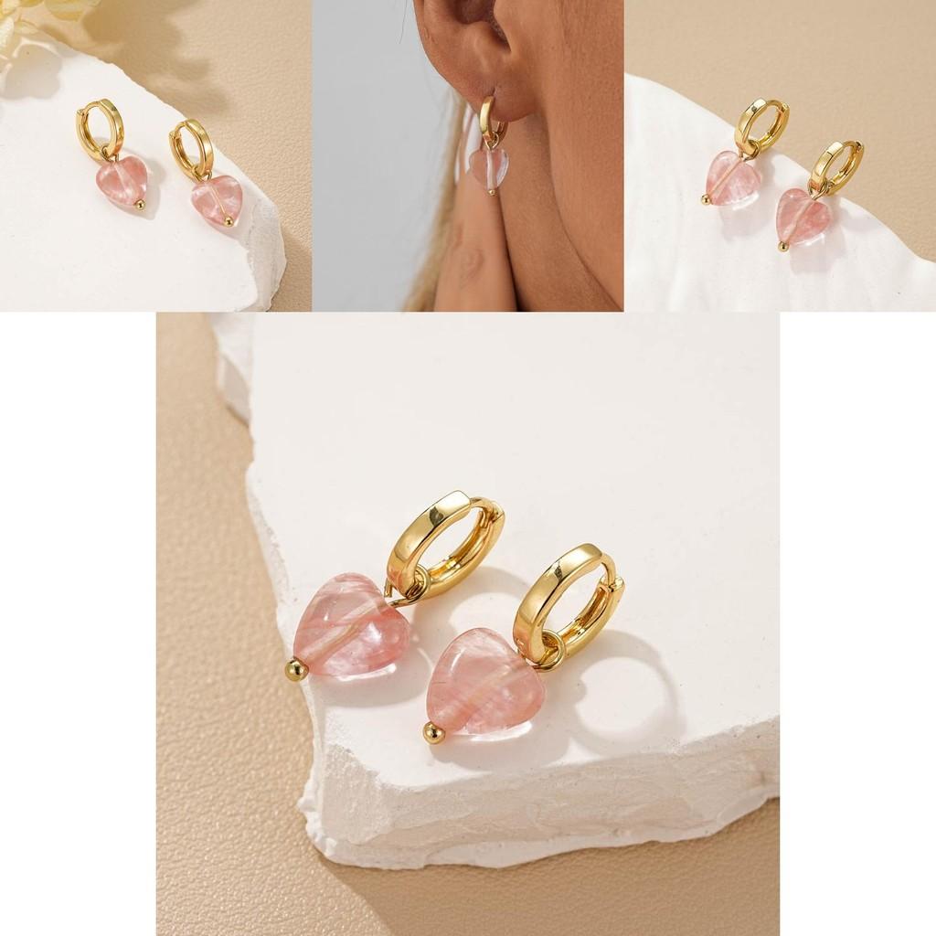 Modern Pink Heart Crystal Earrings For Women Trendy Copper Electroplated