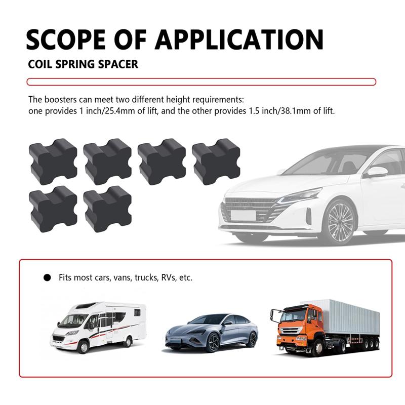 M63K-6PCS Car Coil Spring Spacers Heavy Duty Rubber Coil Spring Booster For 1Inch To 1.5Inch Coil Spring Lift
