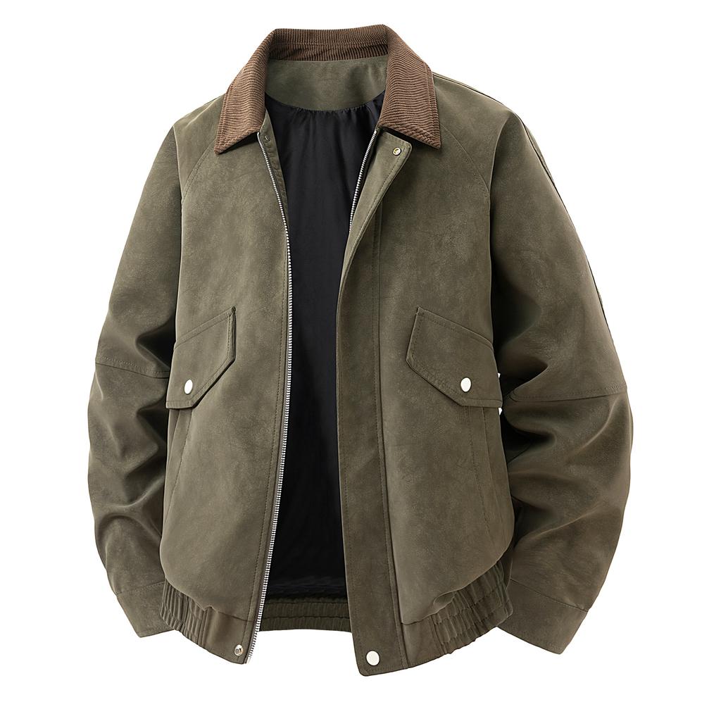 New PU leather jacket men's American retro tooling style spring and autumn loose casual high street lapel jacket