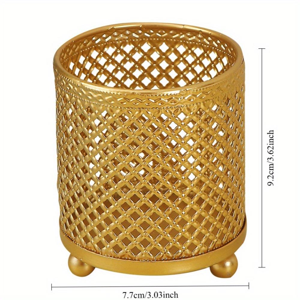 1Pz Tazza da Scrivania Decorativa in Metallo Dorato - Portapenne Stile Nordico e Organizer Multi-uso per Strumenti di Bellezza