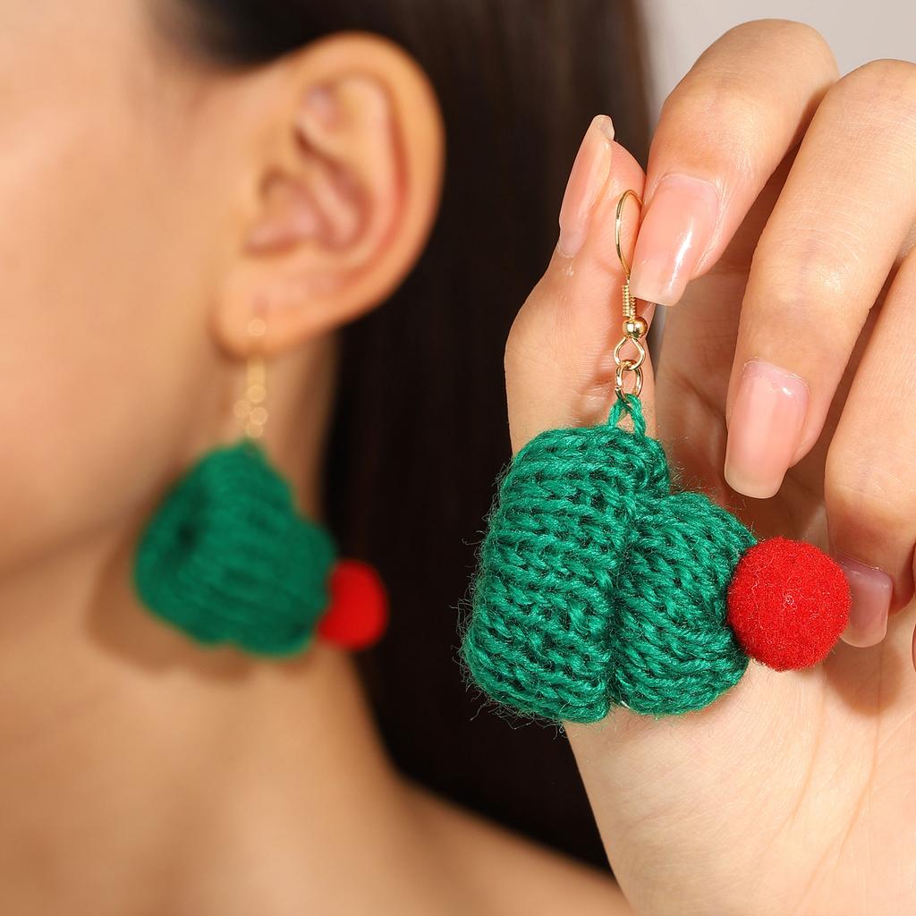 New Autumn and Winter Christmas Wind Knitted Wool Hat Scarf Earrings Girl Sweet Temperament Hairball Earrings
