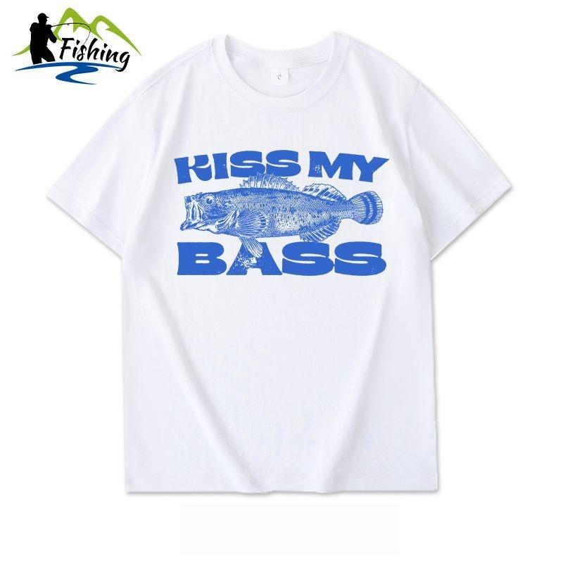 Sea Bass Print Pattern Lure Fishing Short Sleeved Wild Fishing Casual Spring and Summer Outdoor Mens Clothing Cotton Tshirt