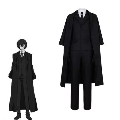 Anime Bungo Toulaví psi Osamu Dazai Cosplay Kompletní sada Černý trenčkot Paruka Košile Kravata Halloween Anime