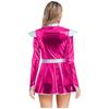 Womens Alien Costume Long Sleeves Front Zip A Line Dress Belt Design Shiny Metallic Outer Space Robot Costume