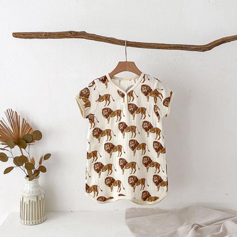 2025 Summer Pure Cotton Baby Sleep Robe: Class A Short Sleeve Gauze Pajamas