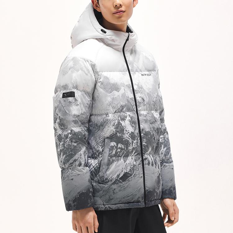 Anta Scenery Full Print Zipper Hooded Long Sleeve Down Jacket Men Outerwear Pure-White 952347902-1