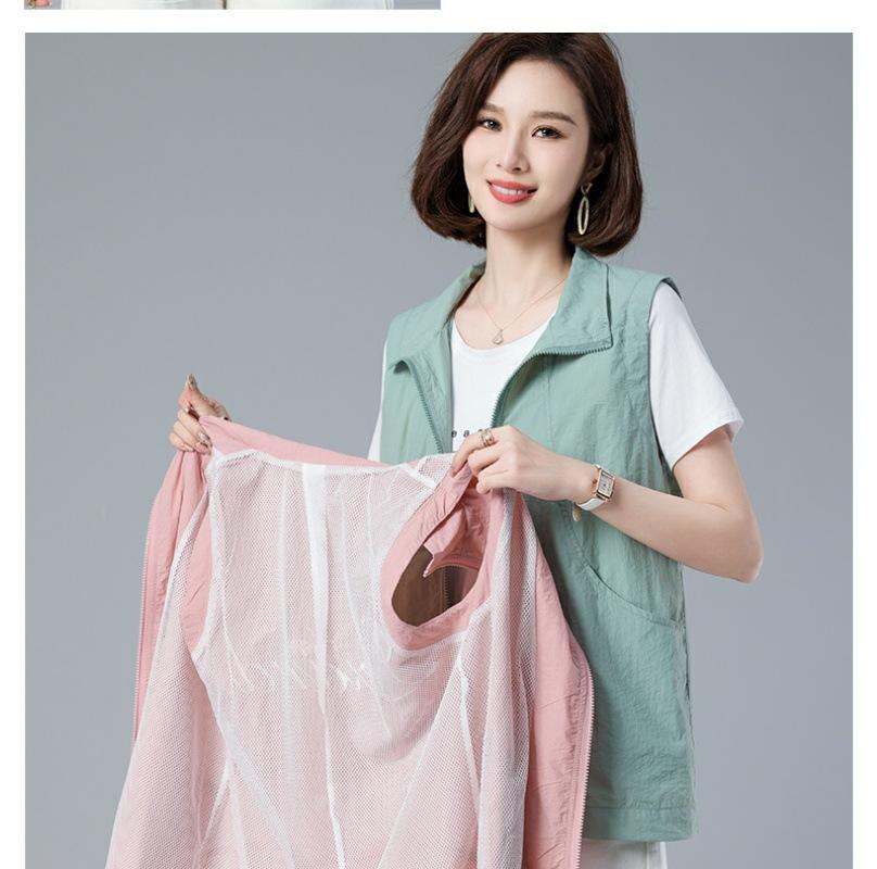 Ladies'sVest Waistcoat Jacket Summer Sleeveless Vests Coat Summer Thin Cotton Top Short Sun Protection Jacket