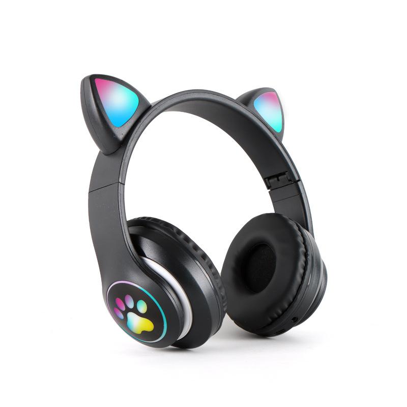 

Girl luminous cat ear headset wireless bluetooth headset foldable sports e-sports headset чорний