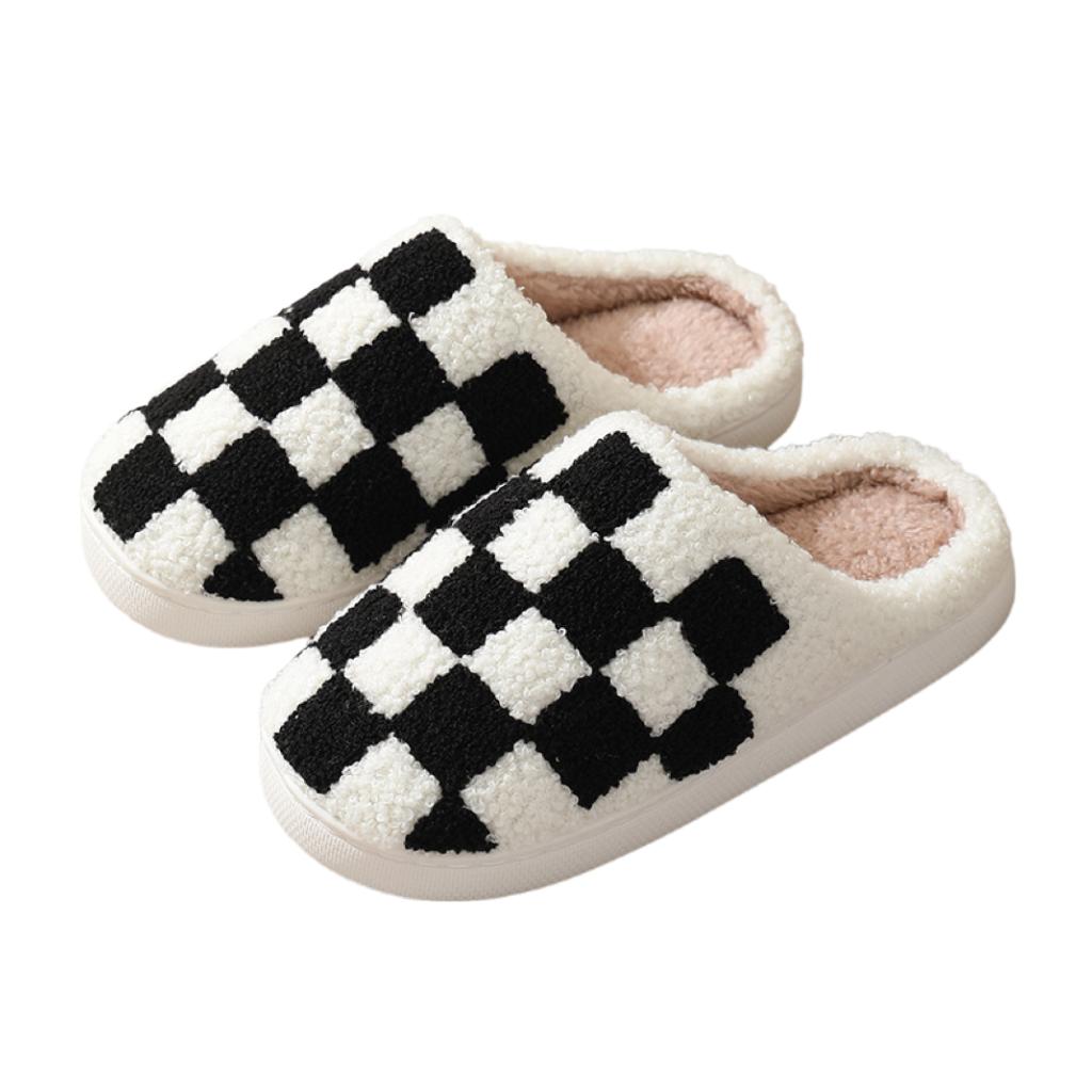 

Black and White Plaid Comfortable Indoor Slippers for Men and Women – Autumn and Winter Home Use 36 чёрный