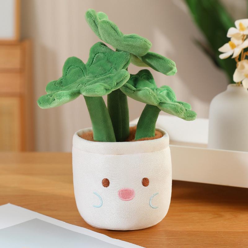 22Cm Plush Potted Flower Toy Four-Leaved Clover Poinsettia Colorful Plant Smiling Humanoid Plushie Home Decor Gift