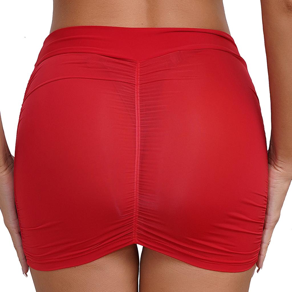 Dámská Bodycon Minisukně Ruched Elastická poloprůhledná sukně Hip Wrap spodní prádlo Sukně