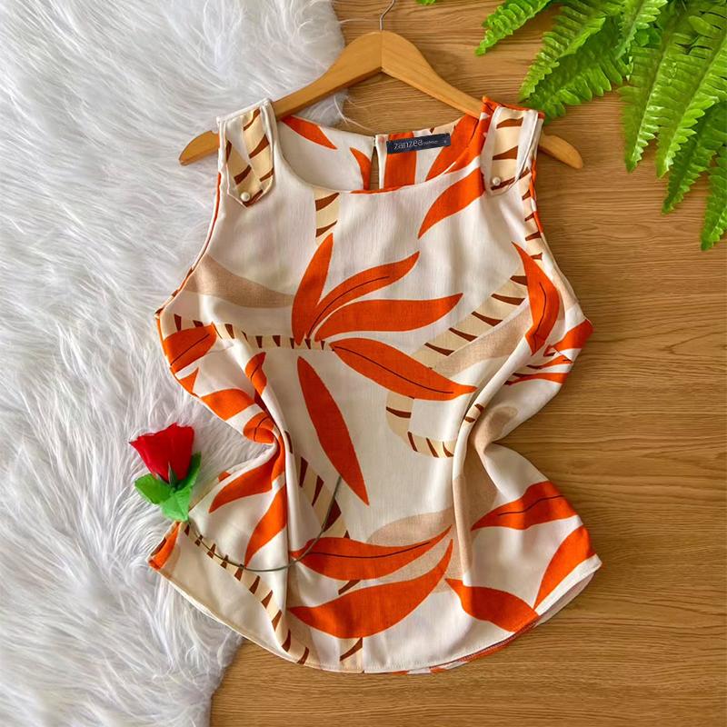 

ZANZEA Женские повседневные летние майки без рукавов с круглым вырезом и принтом M бежевый