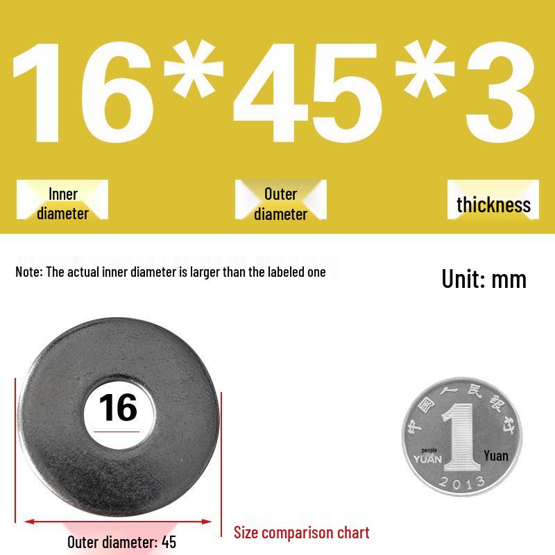 Galvanized Metal Flat Washer - Thin, Thickened, Enlarged Edge, Round, Sizes M3 to M10