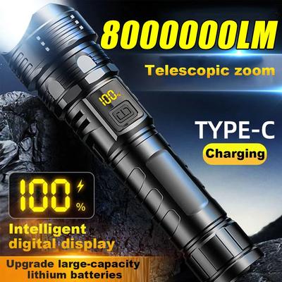 Powerful Led Flashlight Super Bright Rechargeable Torch Light Emergency Spotlights Telescopic Zoom Lantern Built-in 18650 Battery