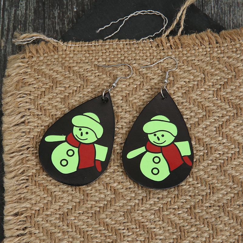

Creative Fluorescent Snowman Leather Earrings with Red Scarf for Women - Perfect for Christmas