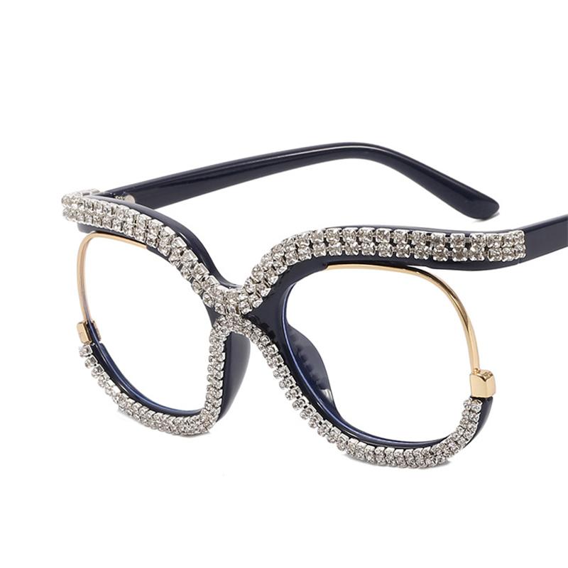 Ins Rainbow Crystal Frame Fashion Retro Round Anti Blue Ray Female Glasses Vintage Oversized Frame Eyewear Accessories