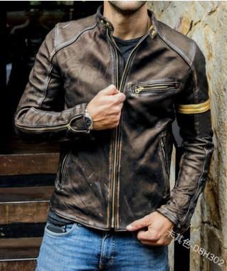 European and American men s clothing men s leather jacket male teen stand-up collar punk men s motorcycle leather jacket S