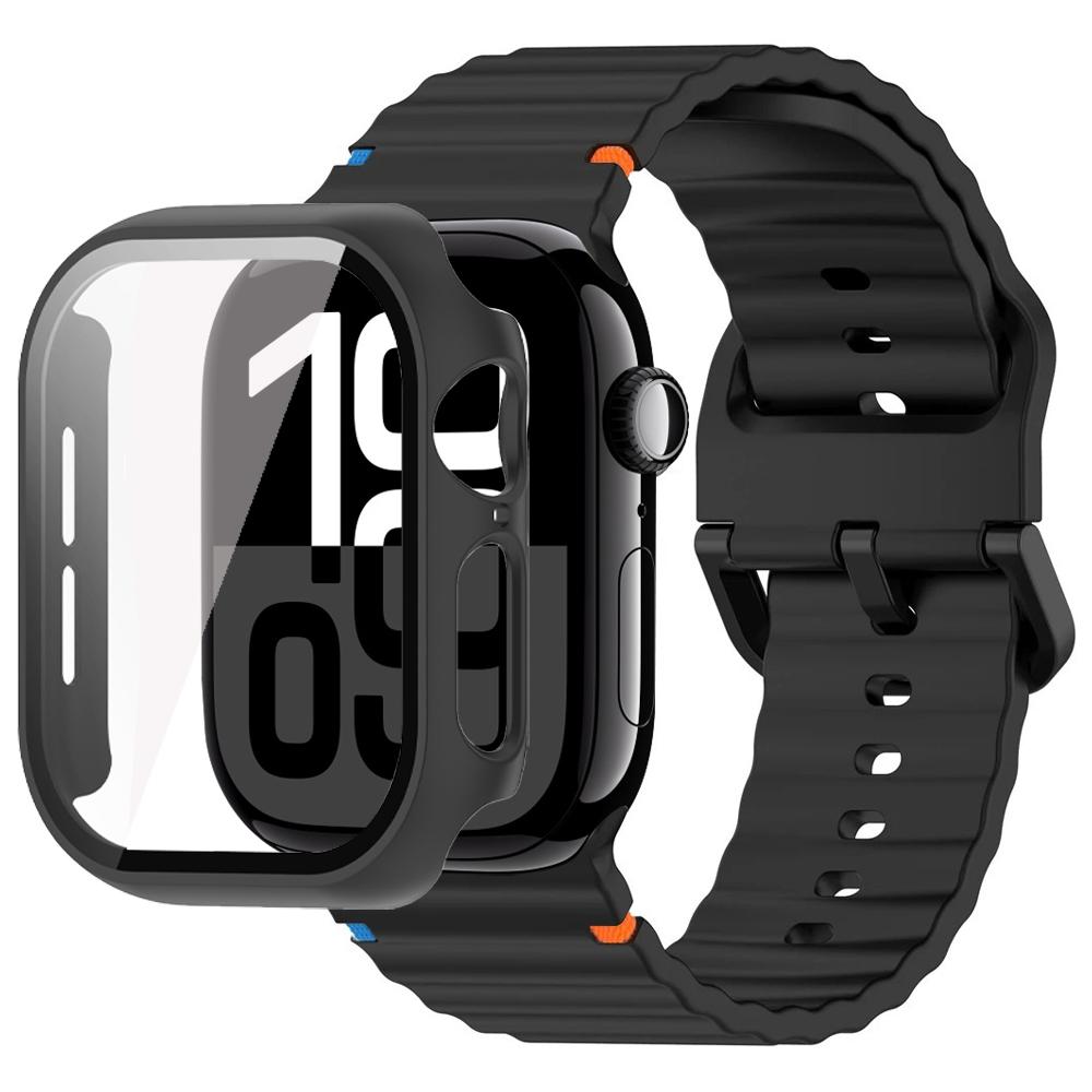 Verre+Coque+Bracelet Pour Apple Watch 10 bracelet 46mm 42mm 44mm 45mm 41mm 40mm 38mm Silicone Sport bracelet iWatch Series 9 8 7 6 3 5 SE