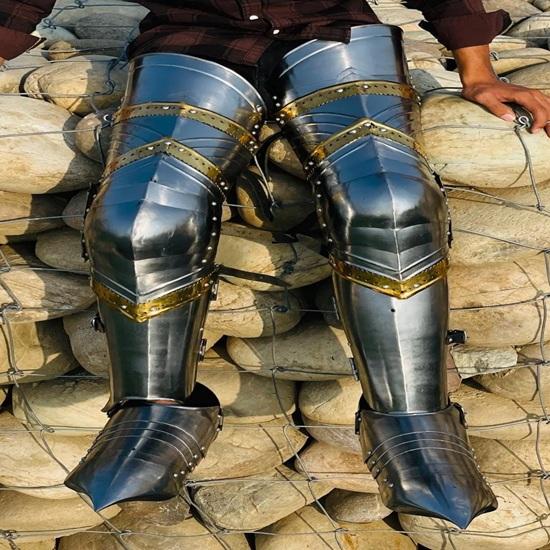 Gothic German Armor Leg Set 18g Mild Steel LARP Cosplay Halloween Costume Leg Armor Set With Steel Shoes Best Gift