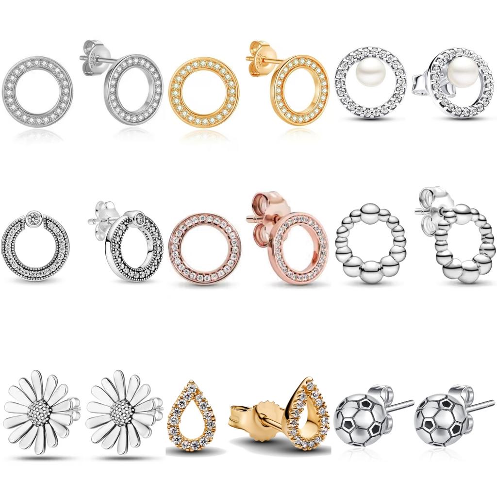 925 Sterling Silver Stud Earrings Set Circle/Zircon/Pearl/Daisy/Teardrop/Soccer Design Multi-Style Vintage Jewelry for Women