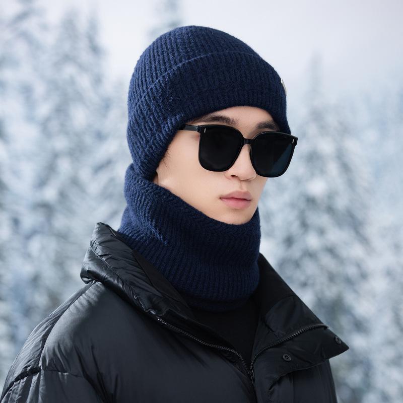 Men's Hat Outdoor Cold Proof Scarf Warm Proof Suit Autumn and Winter Riding Versatile Knitted Cold Hat Retro Pile Hat Trendy
