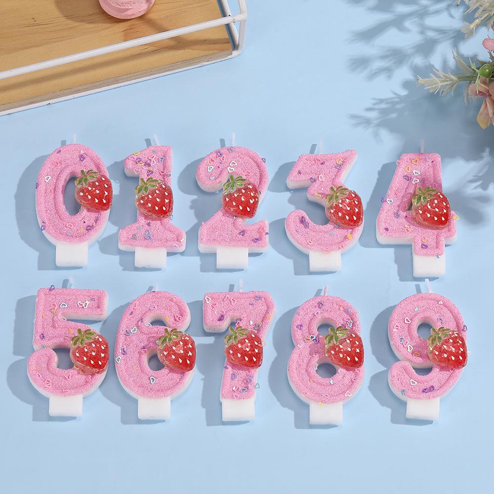 Pink Heart Strawberry Number Candles: Creative Children's Birthday Cake Decorations 0-9