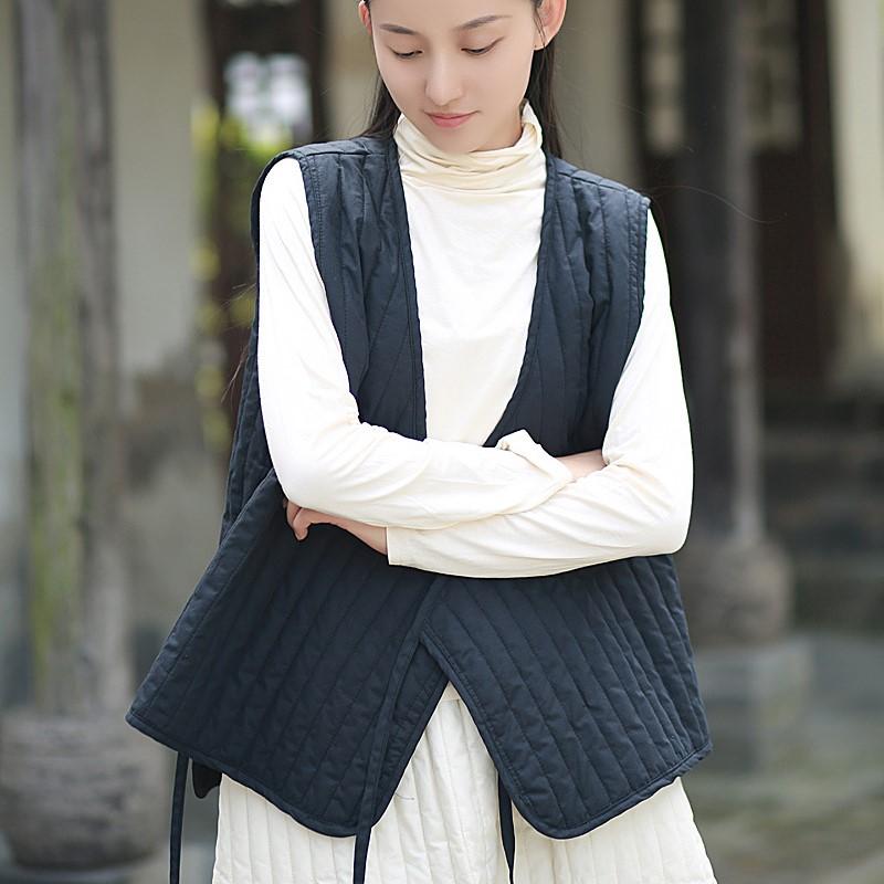 

Johnature Женское винтажное осеннее безрукавное однотонное женское пальто в китайском стиле с V-образным вырезом One Size бежевый