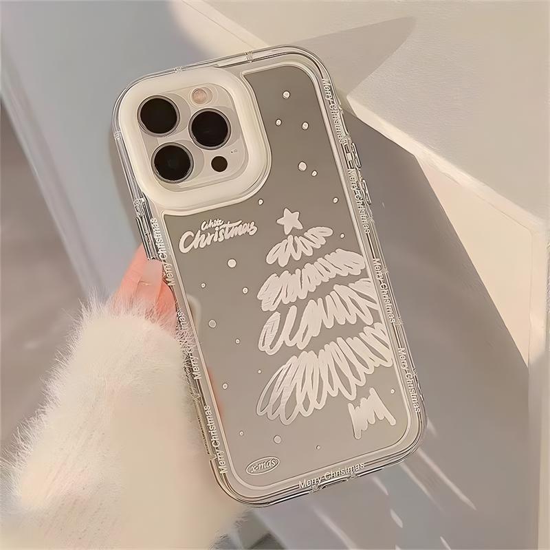Luxusní zrcadlové graffiti pouzdro Snow White Christmas Tree pro iPhone 15 14 13 12 11 Pro Max Plus XS XR Airbag All-inclusive pouzdra na ochranu proti pádu