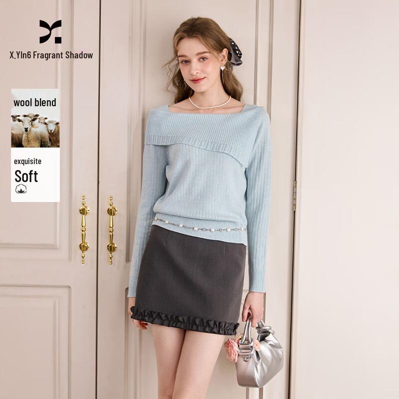 Xiangying Women s Irregular Off-Shoulder Lapel Knit Pullover S