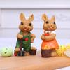 2Pcs Easters Bunnies Sculptures Resins Animal Ornaments Rabbit with Cart Figurines for Balconies Patios or Home Decors
