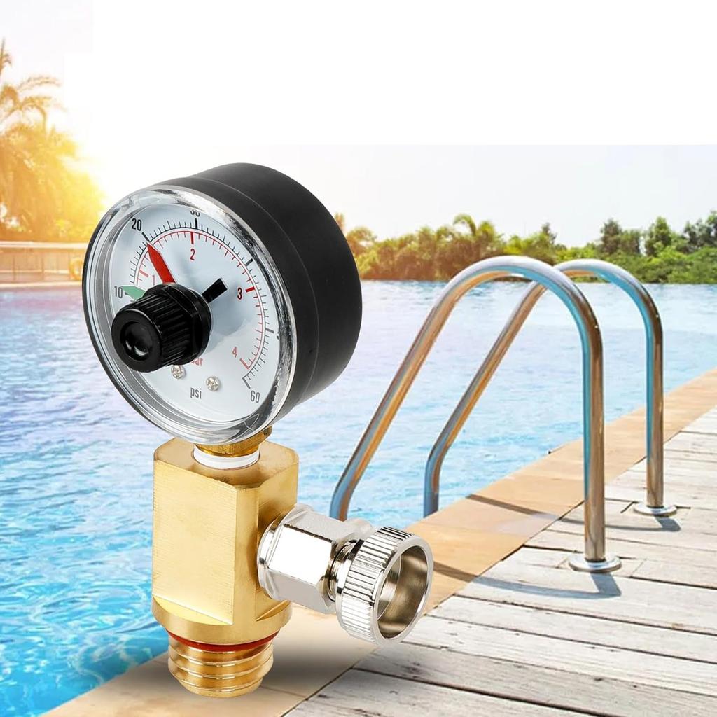 Brass Manual Air Release Valves with Pressure Gauge For Pool Filter Systems Swimming Pool Maintenance Accessory