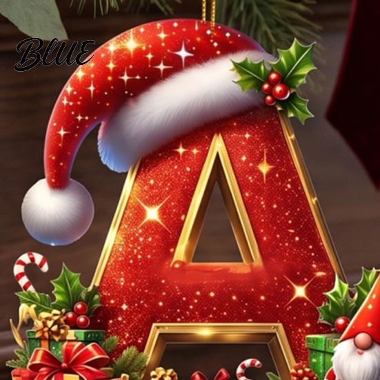 Christmas Tree Decorations 26 Pcs Letters Ornaments A-Z Alphabet Acrylic Hanging Pendant Decoration Personalized Initial with Santa Hat for