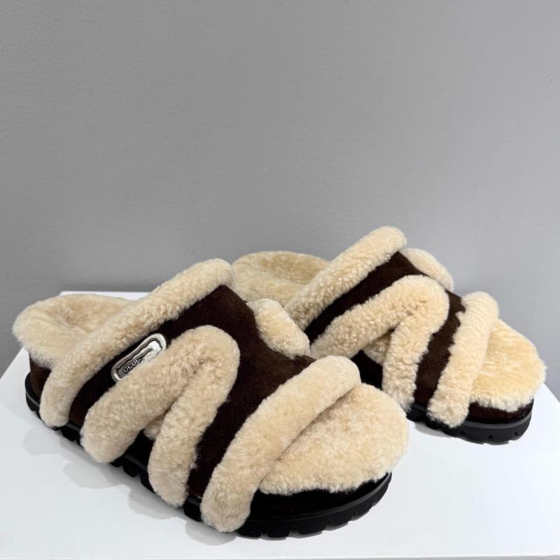 New leather lamb wool thick-soled heightened one-word fluffy slippers women wear versatile casual fluffy shoes women
