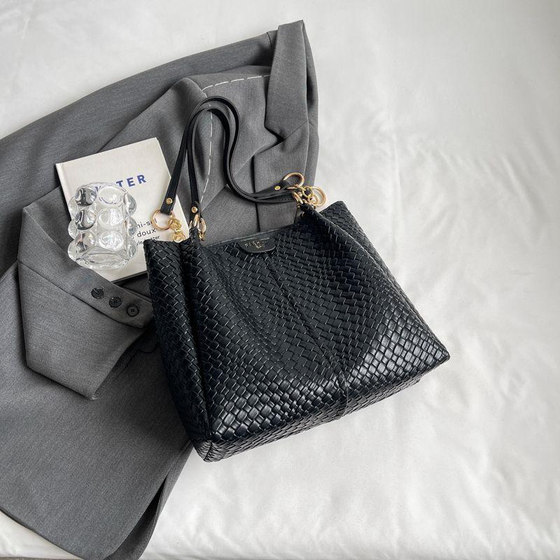 

Women s Bag K-style Retro Woven Tote Bag for Work Black