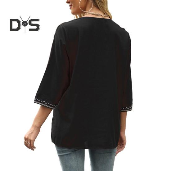 Dámská halenka Tradiční mexické dámské vyšívané topy Volný střih Bohémský květinový 3/4 rukáv Košile pro každodenní nošení