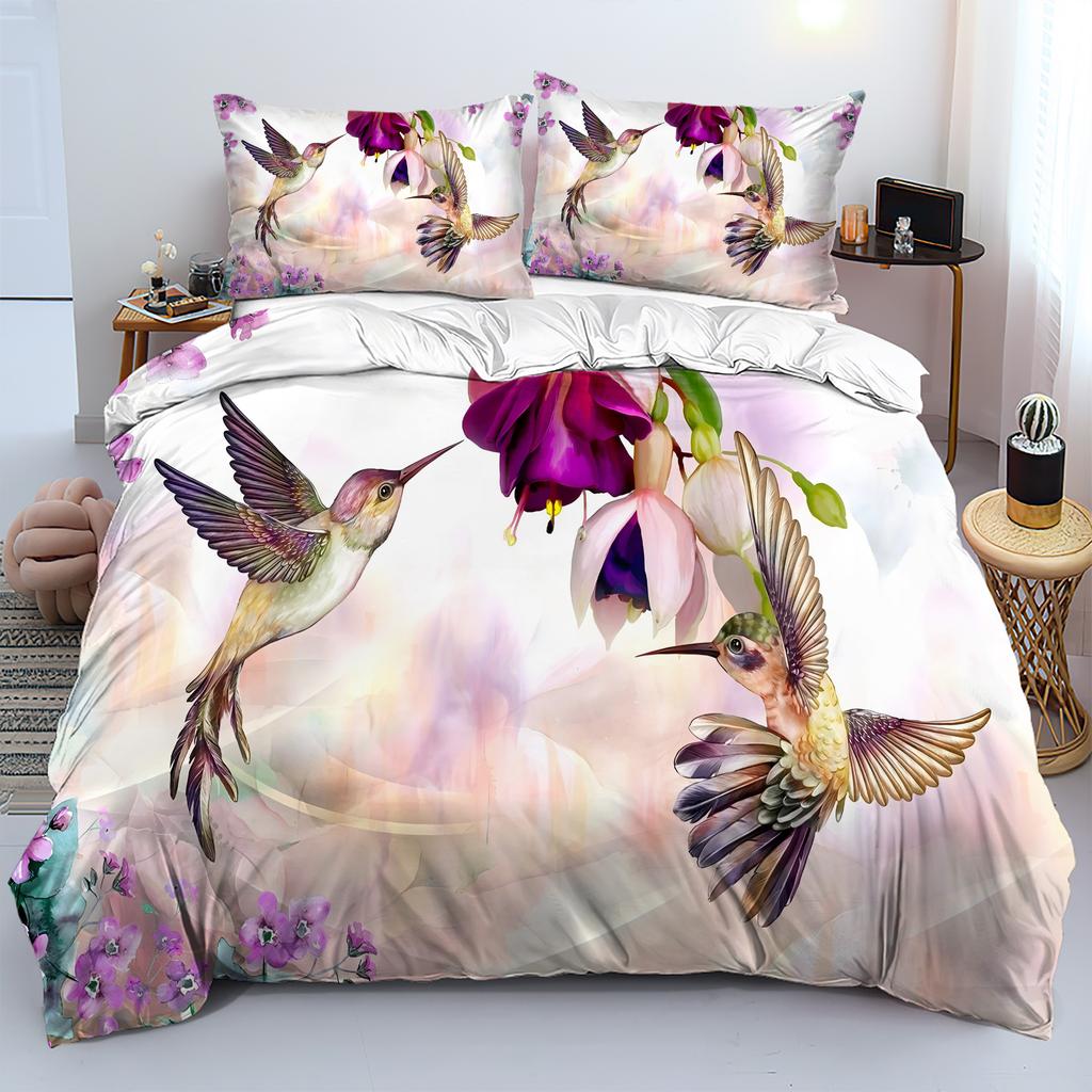 Blumen Vögel Schmetterlinge 3D Druck Bettbezug Bunt Niedlich Haustier Vögel Weich Bequem Für Jugendliche Erwachsene Bettdeckenbezug Kissenbezug