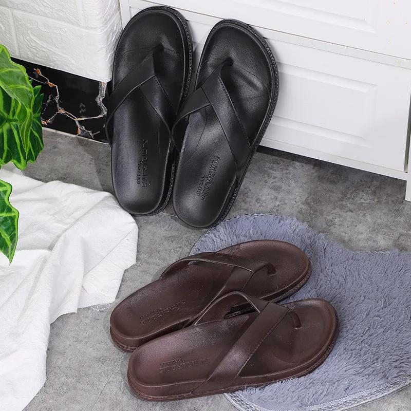Draußen Herren Hausschuhe Strand Flache Flip-Flops 2024 Sommer Asual Hausschuhe Drinnen Zuhause Männlich Anti-Rutsch Schuhe Zehensandalen Schwarz