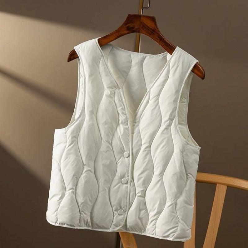 Women's 2024 V-Neck Lightweight Down Vest - Short Style, Sleeveless Base Layer Coat