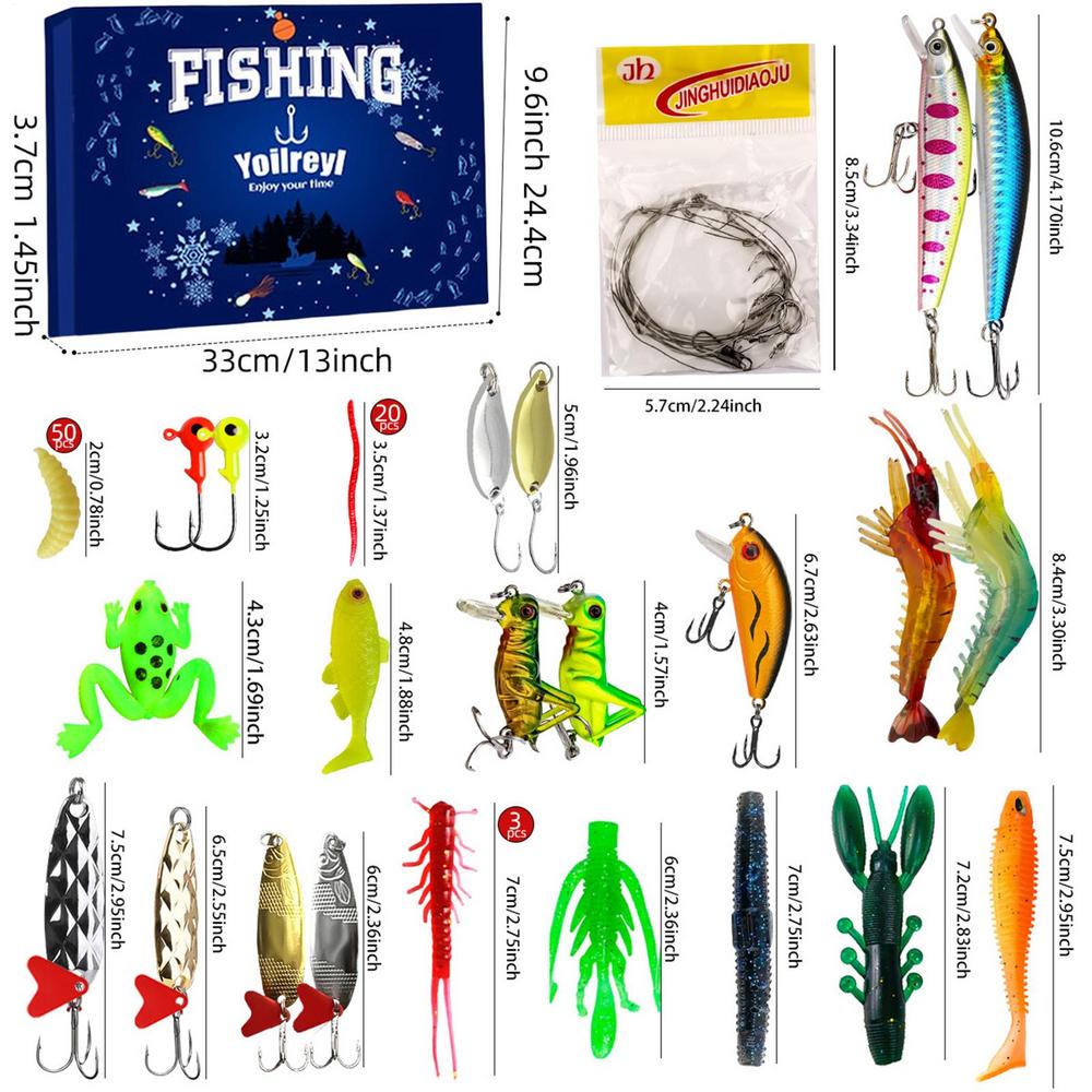 Fishing Advent Countdown Calendar 24 Days Christmas Fishing Lures Countdown Set Tackle Bait Lures Saltwater Freshwater Gear For