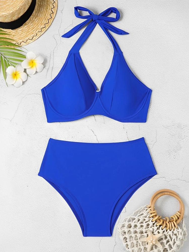 2025 Push Up Halter String Solid Two Piece Bikini Women Swimwear Female Swimsuit Bathers Bathing Swimming Suit Beachwear Summer