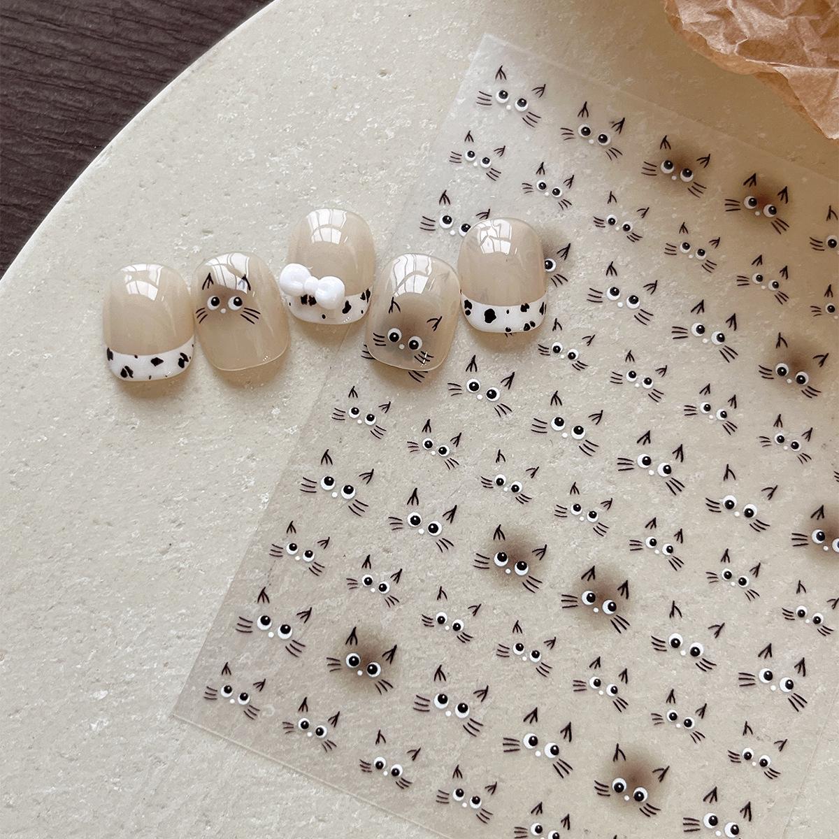 Кавайные наклейки для маникюра с котиками и большими глазами - Тонкие, Прочные, Самоклеящиеся Украшения