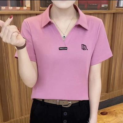 Short-sleeved T-shirt for Women's Lapel Summer Popular Middle-aged Mother Wearing Collar Tops for Women's Polo Shirt