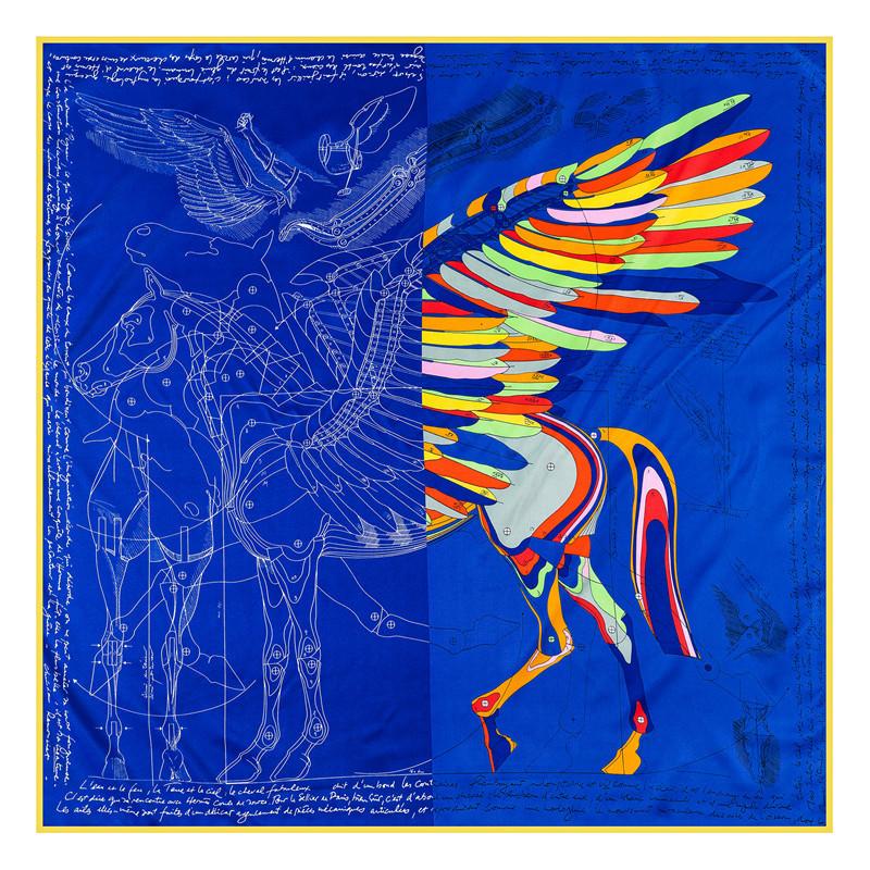 New Handmade Curled Silk Scarf Women Shawl 90Cm Pegasus Twill Square Scarf Retro Printing Scarves Shawl Headband