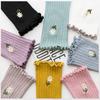 5 Pairs of Female Spring and Summer New Solid Color Wooden Ear Embroidery Roll Edge In The Tube Pile Socks