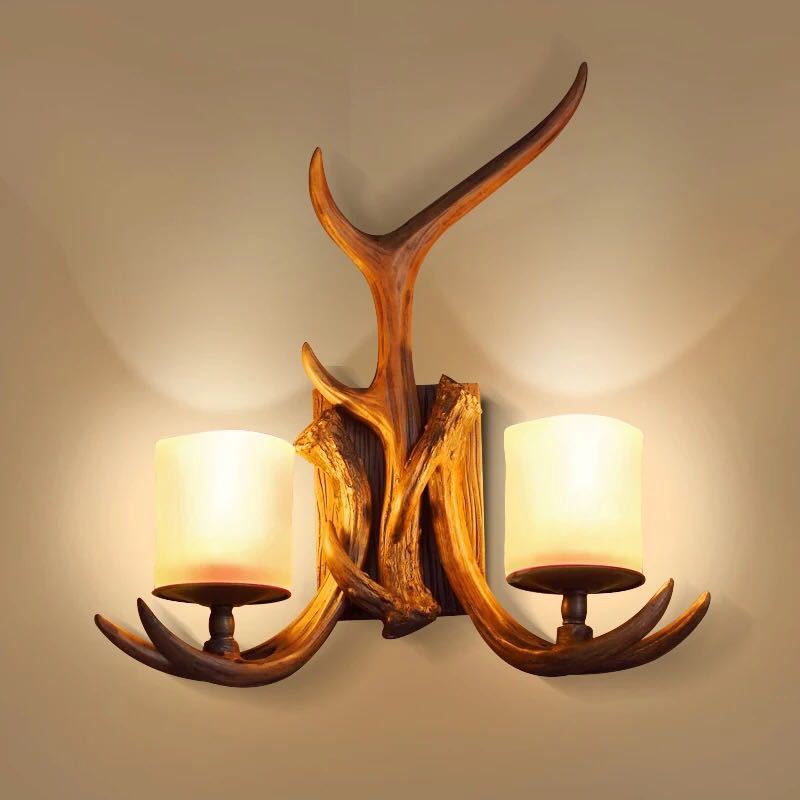 American Retro Deer Horn LED Wall Lamp Living Room Restaurant Bedroom Study Light Creative Coffee Shop Homestay Decor Lighting