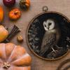 Voxitura Vintage Midnight Owl Fall Wall Art Round Framed, Black Goth Dark Wall Decor Canvas Hanging Living Room, Rustic Gothic Paintings Prints