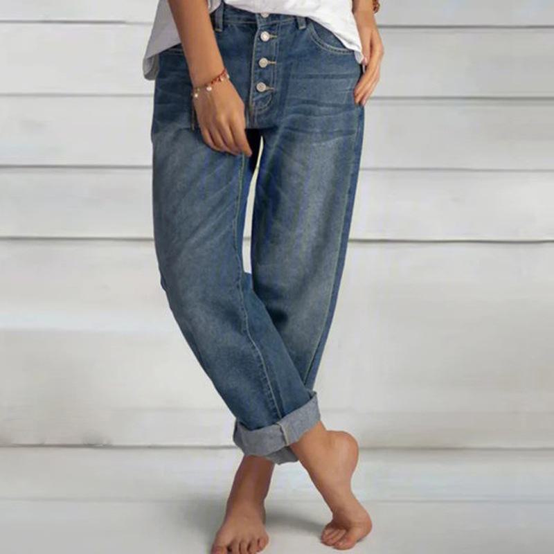 Женские джинсы Весна Весна Джинсы больших размеров Свободные джинсы больших размеров Джинсы-стрейч S темно-синий
