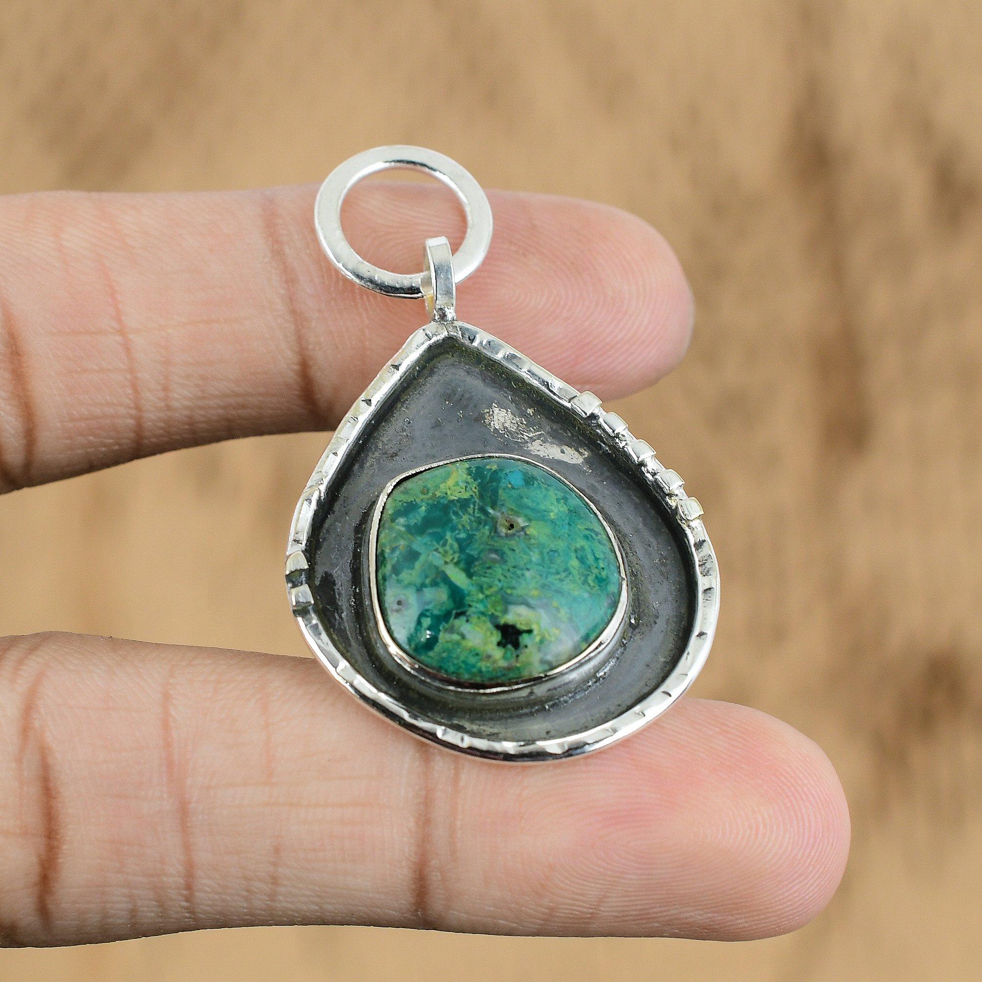 

Womens day Deal 925 Sterling Silver Oval Chrysocolla Gemstone Pendant Jewelry
