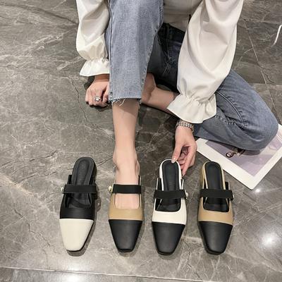 New Arrival Summer Comfortable Color Matching Square Heel Women Single Shoes Square Toe Fashion Simple Women's Slippers