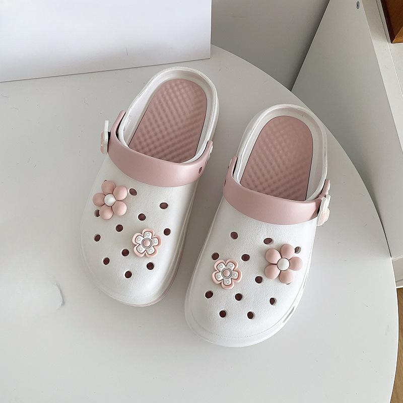 

Женские клоги на толстой подошве, дышащие и удобные, повседневная пляжная и домашняя обувь, украшенные цветами, женские лоферы, женские клоги 39-40 белый